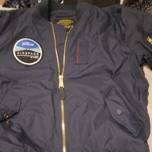 JetBlue Alpha Industries Navy Bomber Jacket with Gold Zip